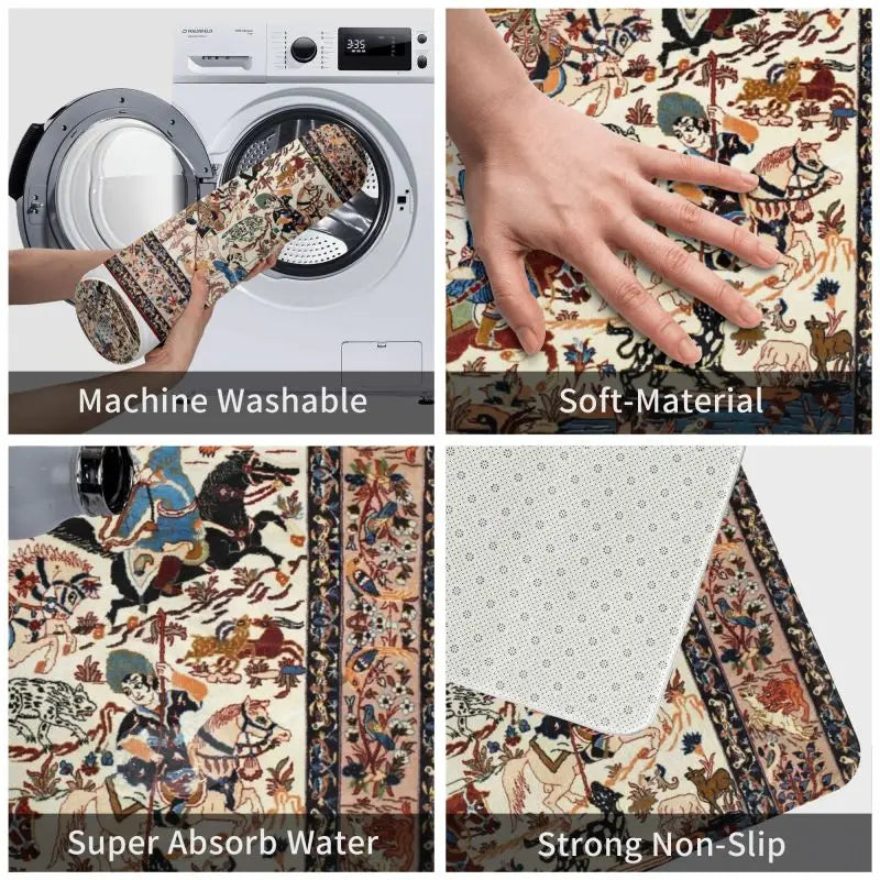 Navak Teppich, blau, antik, persischer Isfahan-Seidenteppich mit Tieren, Eingangsmatte, Stammes-Ethno-Blumenmuster, Badematte, Teppich