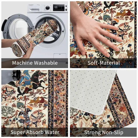 Navak Teppich, blau, antik, persischer Isfahan-Seidenteppich mit Tieren, Eingangsmatte, Stammes-Ethno-Blumenmuster, Badematte, Teppich