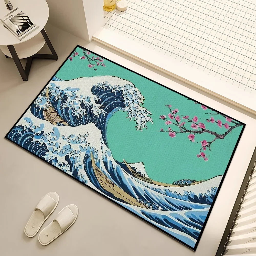 Navak Teppich kleine Welle Japan Teppich Anti-Rutsch Tolle Küche Kanagawa Schlafzimmer Handgefertigter getufteter Teppich Teppich des Wohnzimmereingangs
