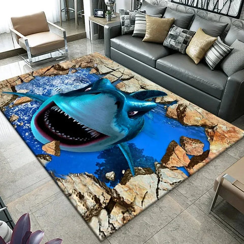 Navak Carpet3D Strand Meer Wellen Muster Teppich Tür Bodenmatte Fisch Fußmatte Rutschfeste Bodenmatte Wohnzimmer Teppich Home Zimmer Schlafzimmer Dekoration