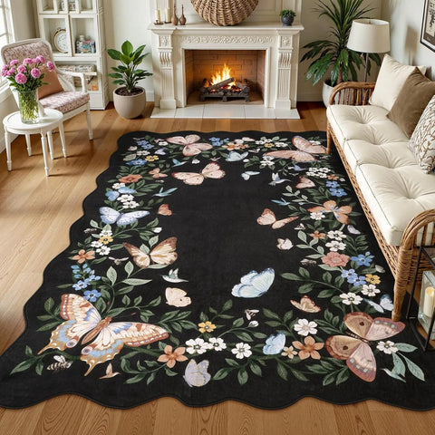 Navak Teppich Unregelmäßiger Wohnzimmerteppich Einfaches Schmetterlingsmuster Schlafzimmer Nachttischvorleger Faltbare maschinenwaschbare Couchtischmatte Kовер Tapis