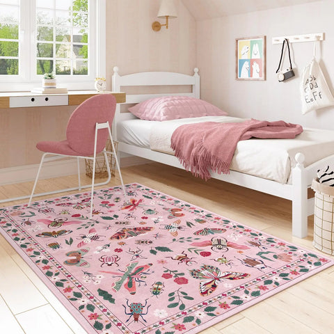 Navak Carpet Pink, waschbare Teppiche, weich, modern, rosa, für Schlafzimmer, Mädchen, Wohnzimmer, rutschfester Teppich