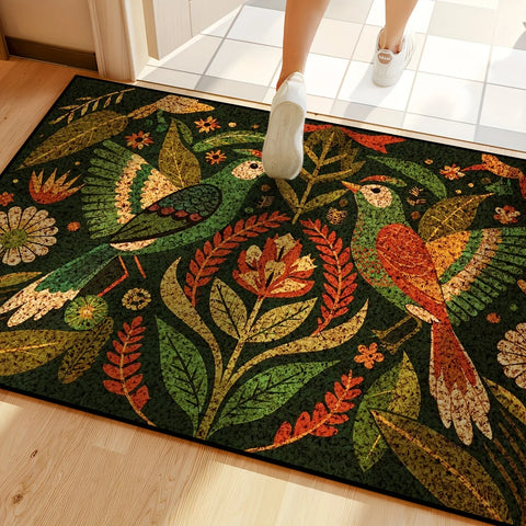 Navak Carpet Green Flowers Bird Plant Entrance Doormat Home Decor Washable Kitchen Hallway Balcony Rugs Bedroom Non-slip Floor Mat Decor