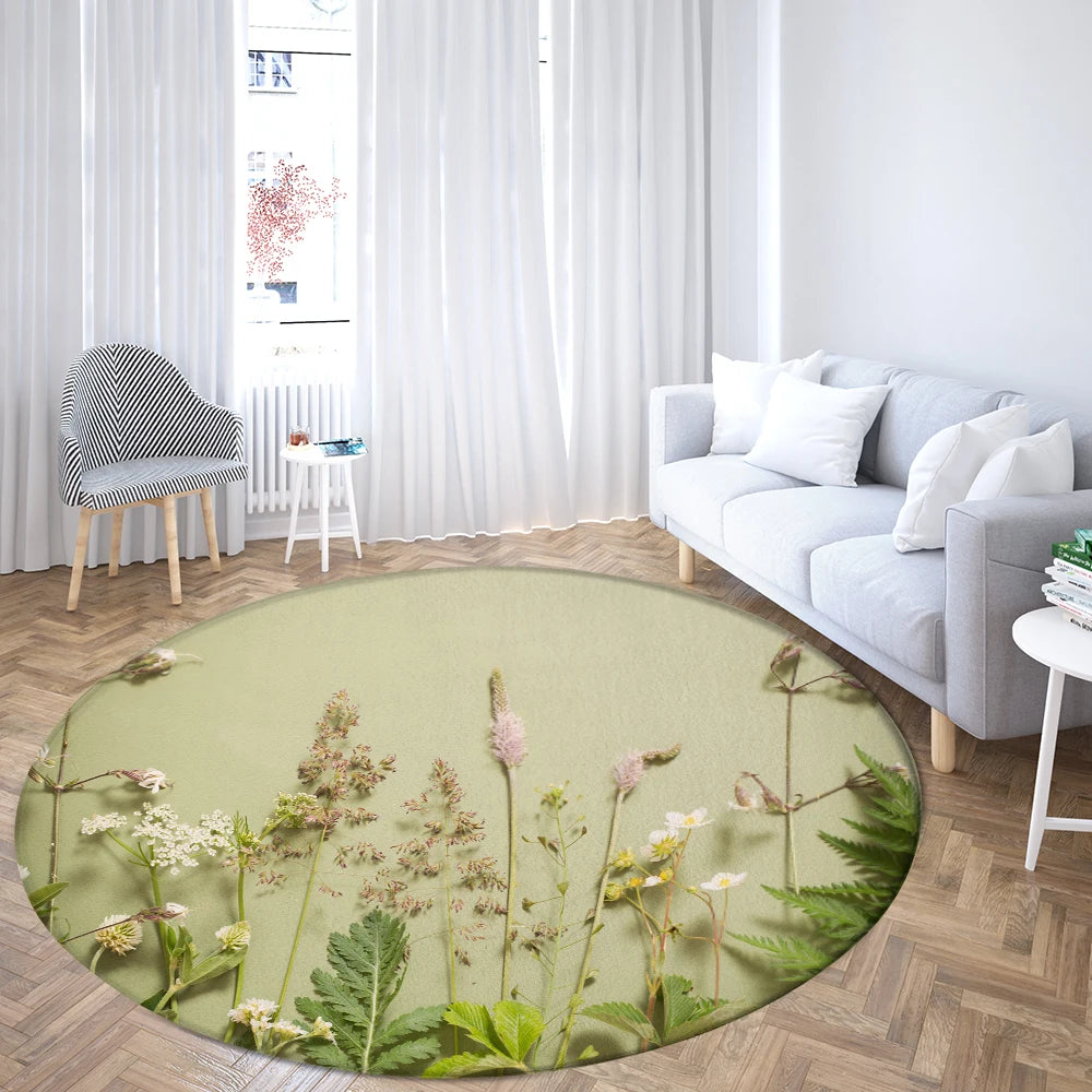 Navak Teppich Home Wohnzimmer Schlafzimmer Badezimmer Bodenmatte Druck Dekorativer Teppich Blume und Vogel Runde Pfingstrose Rose