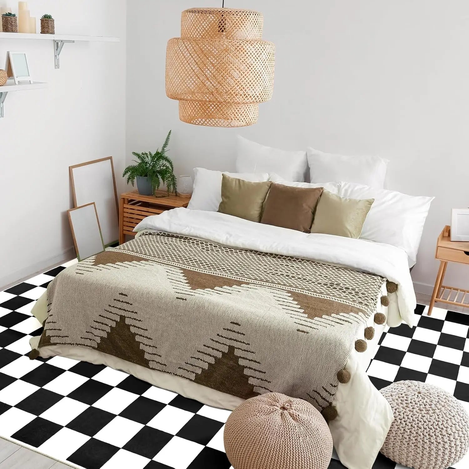 Navak Carpet Schwarz-weiß karierter Teppich für Wohnzimmer und Schlafzimmer, 6 x 9 Zoll, weicher, waschbarer Flächenteppich mit Rutschfestigkeit, fleckenabweisender Teppich mit niedrigem Flor