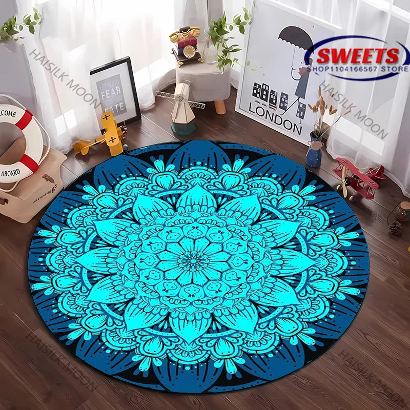 Navak Carpet Next Day Shipping Mandala Flower Printing Round Carpet Bedroom Living Room Sofa All Season Mat Kids Room Non-Slip Decorative Rug