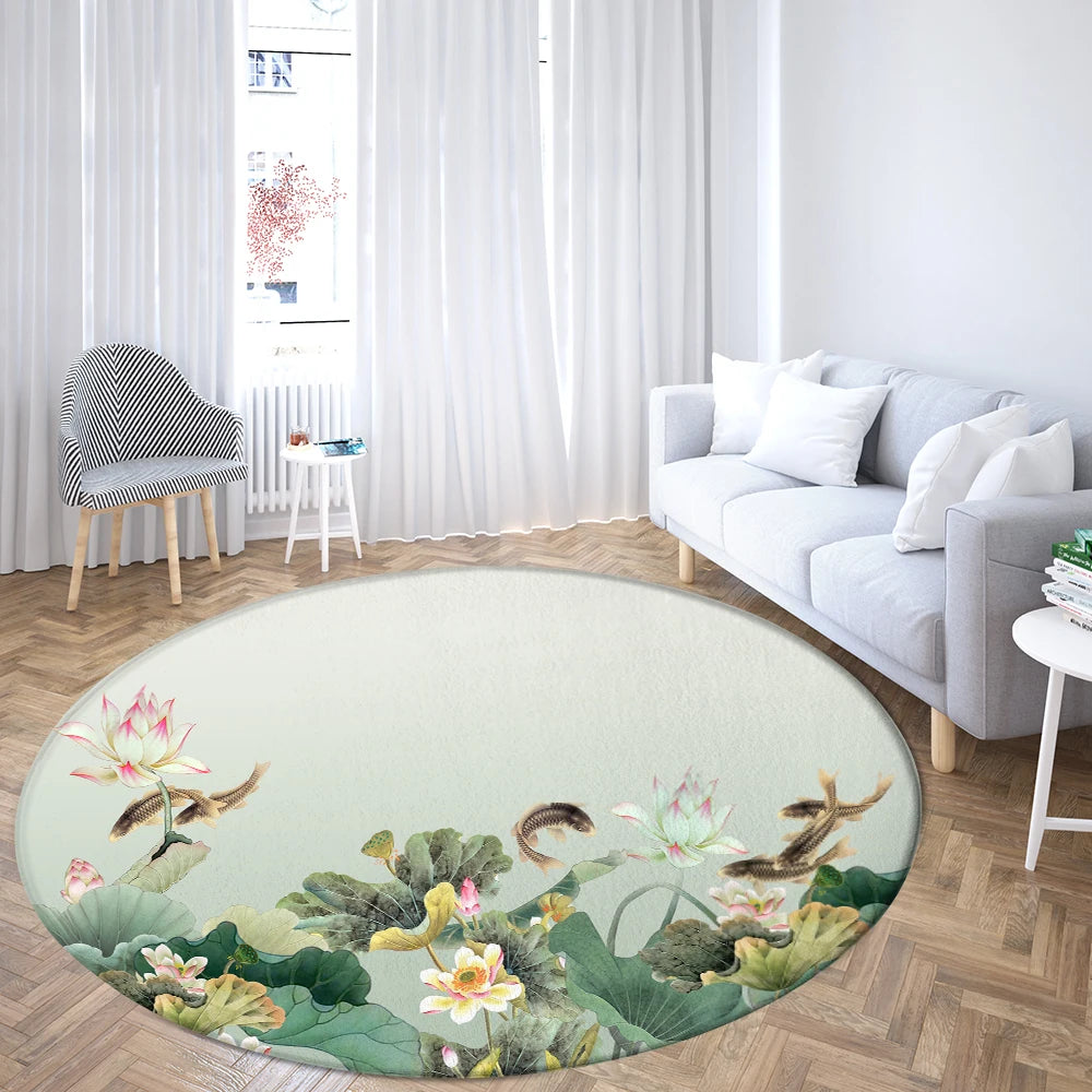 Navak Teppich Home Wohnzimmer Schlafzimmer Badezimmer Bodenmatte Druck Dekorativer Teppich Blume und Vogel Runde Pfingstrose Rose