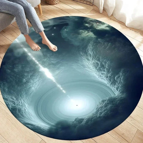 Navak Carpet Crystal Velvet Natural Disaster Runder Teppich, Fantasy Tornado Cloud Print Rutschfeste Bodenmatte für Wohnzimmer, Schlafzimmer, Sofa-Dekor