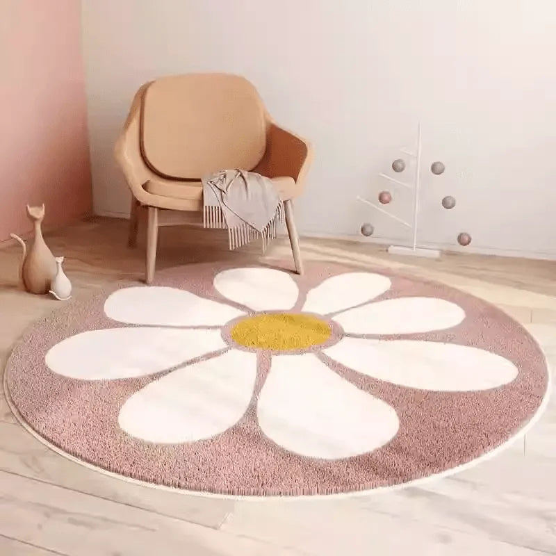 Navak Teppich Nordischer runder Teppich Teppiche für Heimdekoration Teppiche Wohnzimmer Sofas Schlafzimmer Kinderzimmer Matte Blumen Teppich Rutschfeste Bodenmatte