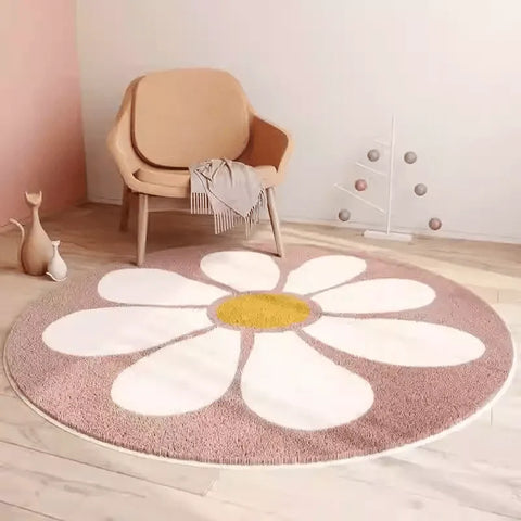 Navak Teppich Nordischer runder Teppich Teppiche für Heimdekoration Teppiche Wohnzimmer Sofas Schlafzimmer Kinderzimmer Matte Blumen Teppich Rutschfeste Bodenmatte