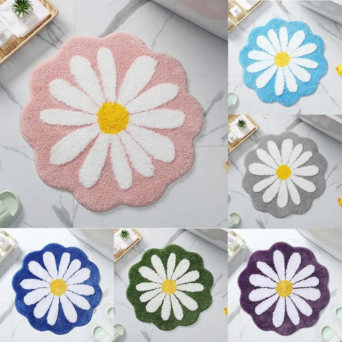 Navak Carpet Rutschfester Blumenteppich, beflockt, getuftet, Gänseblümchen, Badematte, Kaschmir-Imitat, waschbar, Baby-Krabbelteppich, Schlafzimmer, Wohnzimmer