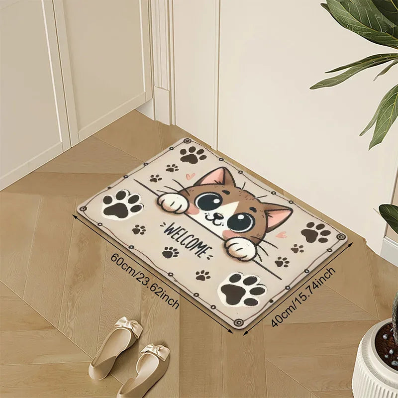 Navak Carpet 1 Stück Fußmatte mit süßem Kätzchenpfotenabdruck – rutschfeste Polyester-Bodenmatte für Eingang/Küche, schnelltrocknende Innen-/Außendekoration