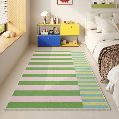 Navak Teppich Schlafzimmer Bodenmatte Rutschfester weicher bequemer Teppich Blau-weiße Welle Geometrischer süßer Teppich Lange Heimdekorationsmatten 침실 카펫