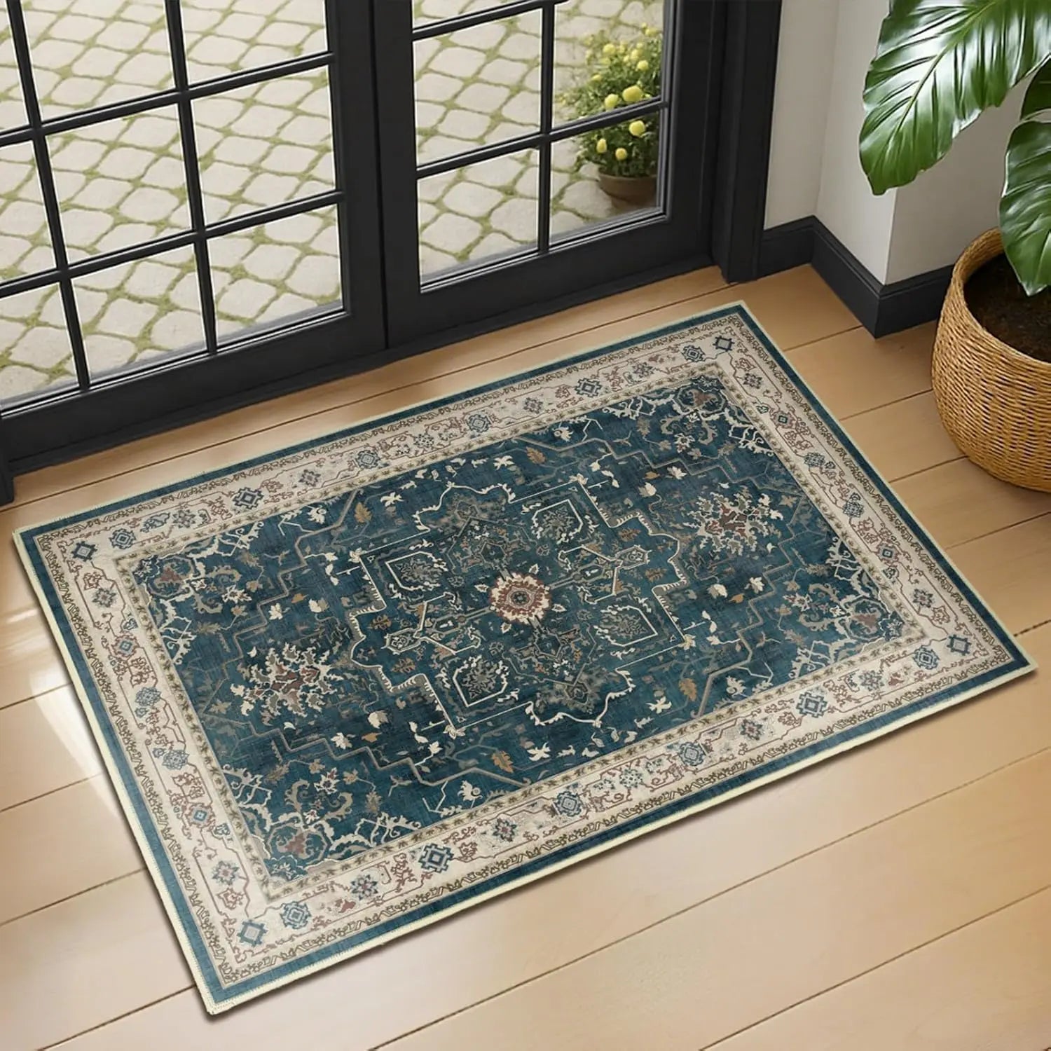 Navak Carpet Crystal velvet carpetVintage DistressedArea Rugs for Living Room Bedroom Non Slip Washable, Medallion Pattern Printed Low