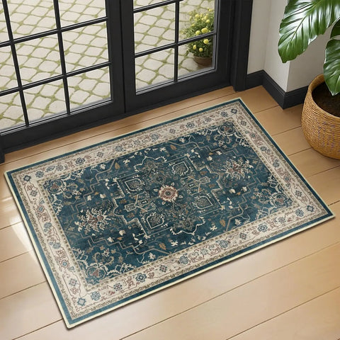 Navak Carpet Crystal velvet carpetVintage DistressedArea Rugs for Living Room Bedroom Non Slip Washable, Medallion Pattern Printed Low