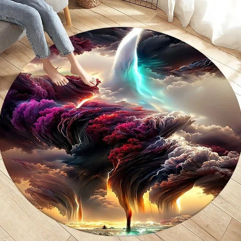 Navak Carpet Crystal Velvet Natural Disaster Runder Teppich, Fantasy Tornado Cloud Print Rutschfeste Bodenmatte für Wohnzimmer, Schlafzimmer, Sofa-Dekor