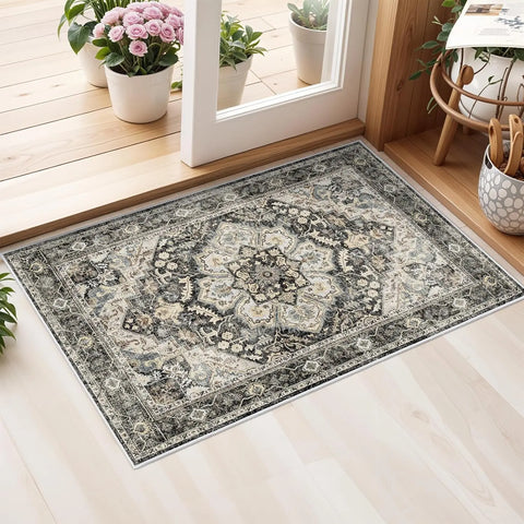 Navak Teppich, waschbar, orientalischer Teppich, Teppiche für Wohnzimmer, weicher Teppich für Schlafzimmer, wasserdicht, geblümt, Used-Look, für den Innenbereich, fleckenabweisend
