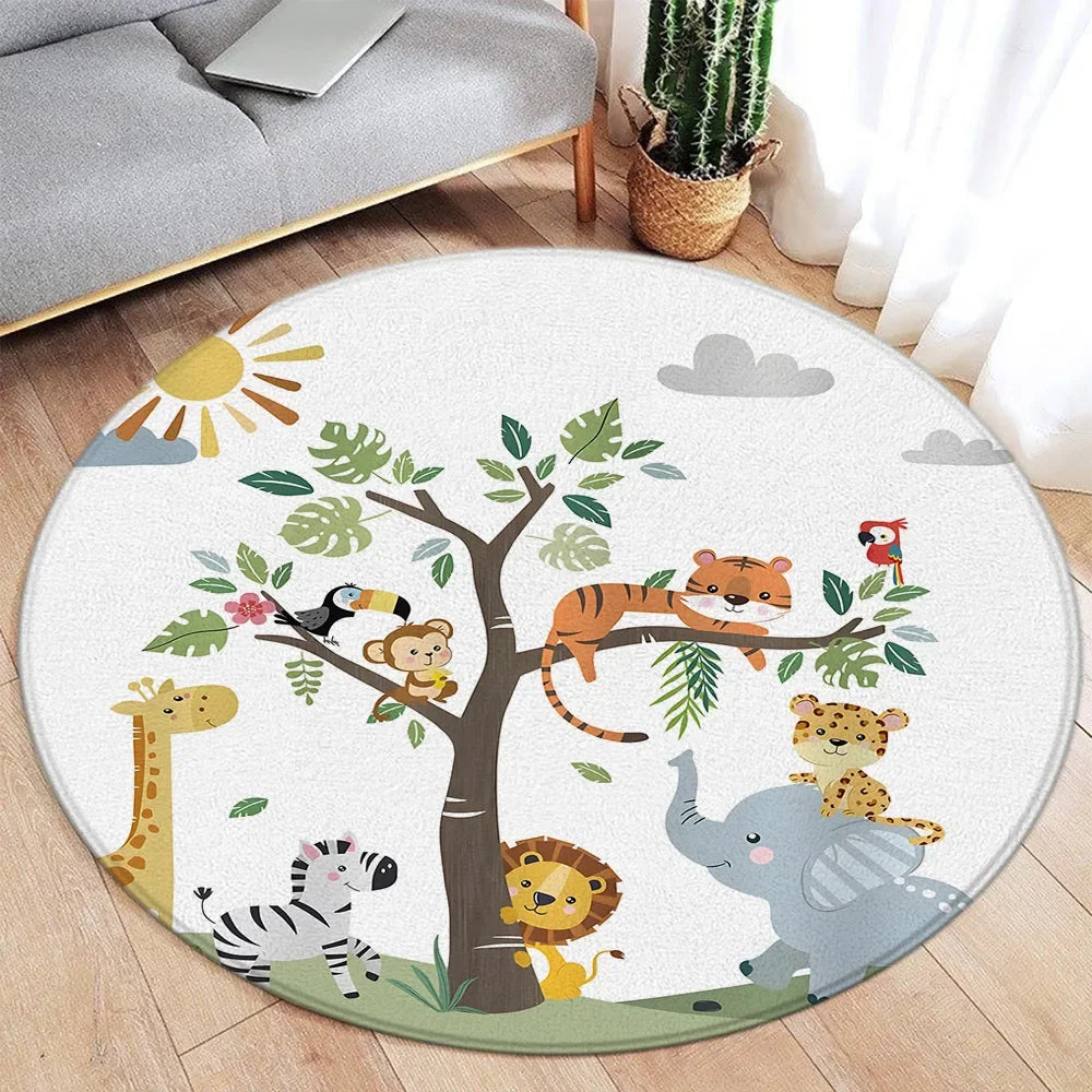 Navak Teppich, Cartoon-Design, rund, für Ozean, Fisch, Delfin, Seestern, niedlich, Hirsch, Löwe, Elefant, Tiger, Kinder-Schlafzimmermatte, Heimdekoration, Wohnzimmer, Bodenteppich