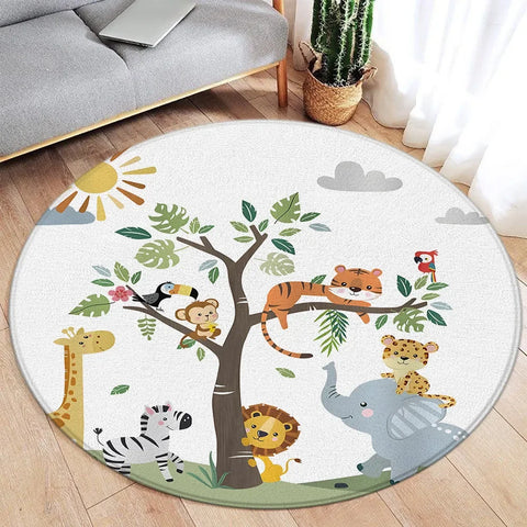 Navak Teppich, Cartoon-Design, rund, für Ozean, Fisch, Delfin, Seestern, niedlich, Hirsch, Löwe, Elefant, Tiger, Kinder-Schlafzimmermatte, Heimdekoration, Wohnzimmer, Bodenteppich