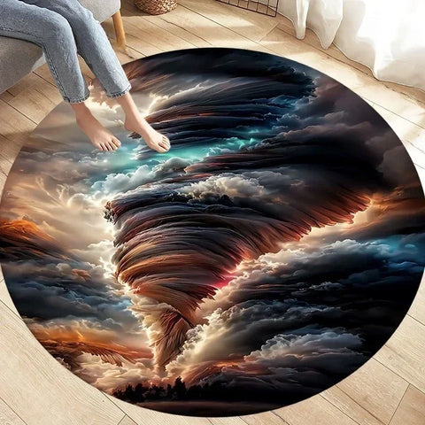 Navak Carpet Crystal Velvet Natural Disaster Runder Teppich, Fantasy Tornado Cloud Print Rutschfeste Bodenmatte für Wohnzimmer, Schlafzimmer, Sofa-Dekor