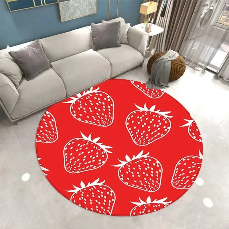 Navak Teppich, schöner Erdbeerdruck, runder Teppich, für Zuhause, Wohnzimmer, Sofa, Schlafzimmer, Bodendekoration, Küche, saugfähige Matte