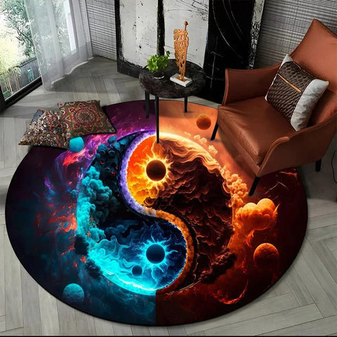 Navak Carpet 3D Naturalize Yin und Yang Chinesisches Tai Chi Runder Teppich Kreisförmiger Teppich für Wohnzimmer Schlafzimmer Dekor Fußmatte Rutschfeste Bodenmatte