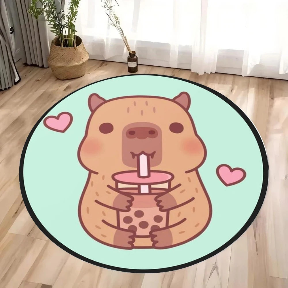 Navak Carpet Daily Picks Cute Cartoon Capybara Round Rug for Living Room Bedroom Bedside Area Floor Mat Swivel Chairs Mat Home Decor Kid's Gifts