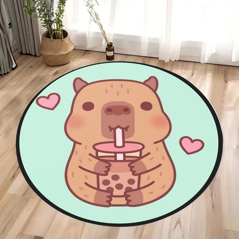 Navak Carpet Daily Picks Cute Cartoon Capybara Round Rug for Living Room Bedroom Bedside Area Floor Mat Swivel Chairs Mat Home Decor Kid's Gifts