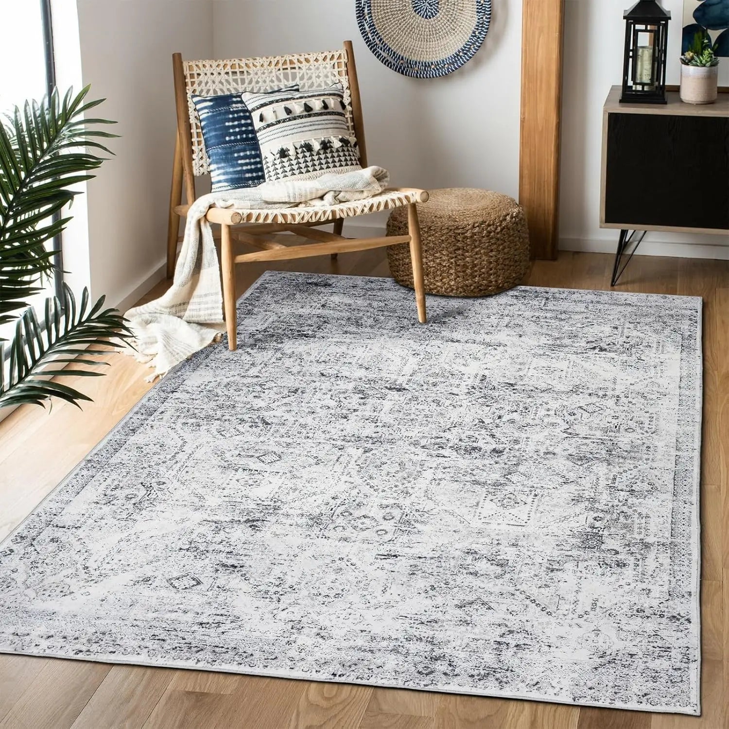 Navak-Teppich, Vintage-Boho-Teppich, ultraweicher, niedriger Flor, waschbar, rutschfest, schmutzabweisend, bedruckter Teppich für Wohnzimmer und Schlafzimmer P
