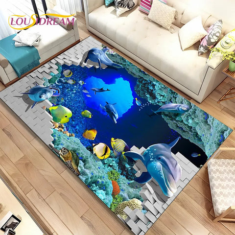 Navak Teppich, 3D-Illusion, Meeresboden, Unterwasserwelt, Delfin, Hai, Teppich für Wohnzimmer, Schlafzimmer, Sofa, Fußmatte, rutschfeste Bodenmatte