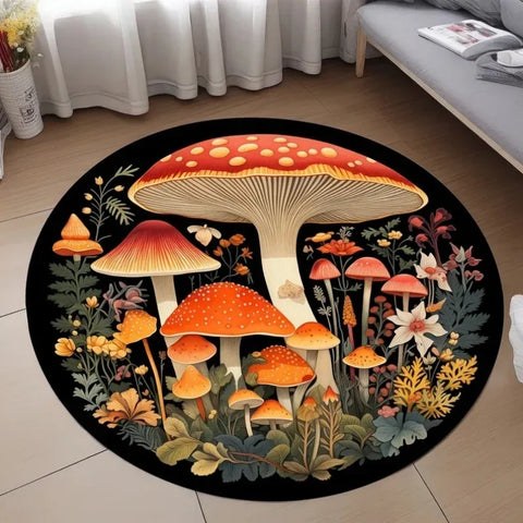 Navak Teppich, Pilzmuster, runder Teppich, Allzweckteppich für Wohnzimmer, Schlafzimmer, Deko, Küche, unter dem Tisch, Bodenmatte, rutschfest, Vintage-Teppich