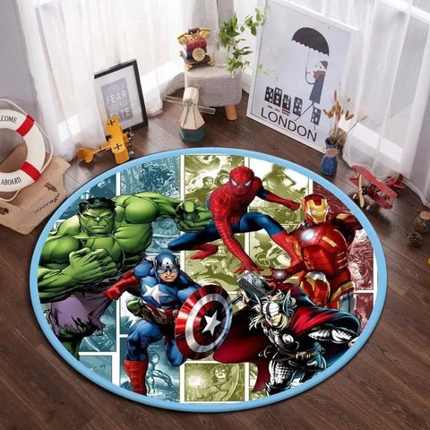 Navak Carpet Daily Picks DISNEY Marvel The Avengers Runder Teppich Anime-Teppich Rutschfeste Spielmatte Niedliche Bodenteppiche für Wohnzimmer, Schlafzimmer, Kindermatten