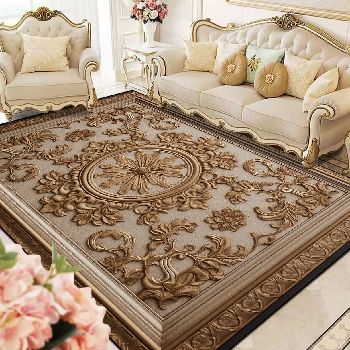 Navak Carpet European Style Carpet Living Room Soft Luxury Rug Bedroom Cloakroom Lounge Decoration Rug Large Size Washable Non-slip Floor Mat