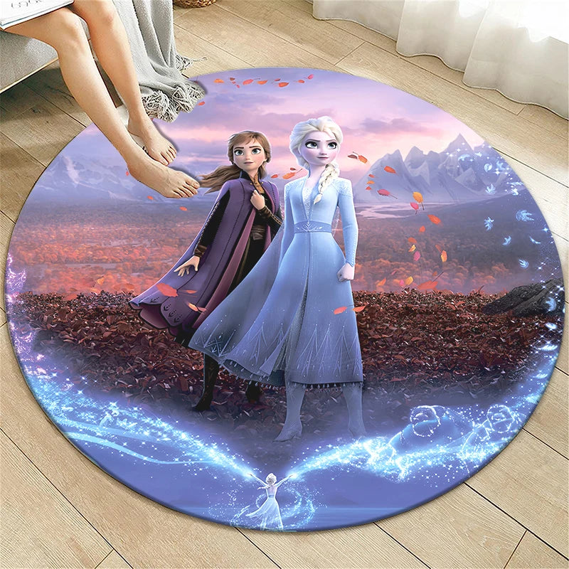 Navak Teppich Prinzessin Elsa Cartoon Print Runder Teppich, Schlafzimmer Dekorativer Teppich, Wohnzimmer Badezimmer Picknick Camping Eingang Rutschfeste Matte