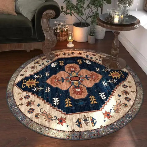 Navak Teppich, marokkanischer Blumenteppich, rund, waschbar, für Wohnzimmer und Esszimmer