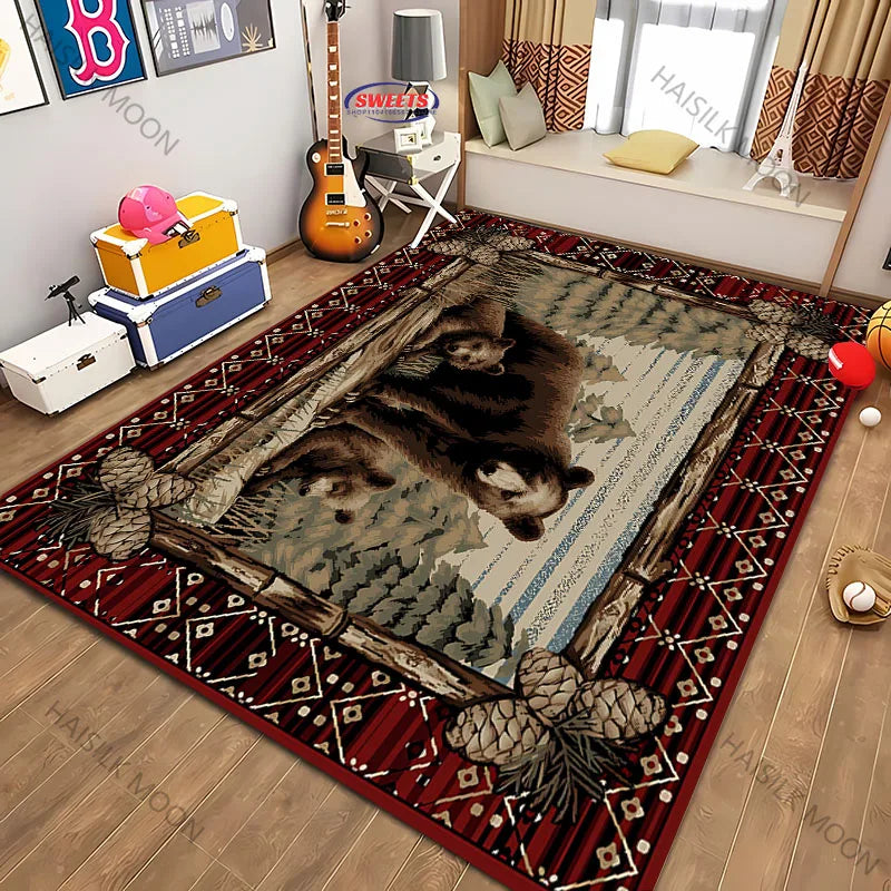 Navak Carpet Teppich im amerikanischen Landhausstil im Retro-Stil mit Tiermuster für moderne Heimdekoration, schmutzabweisend, rutschfeste Spielmatte für Kinder als Geschenk