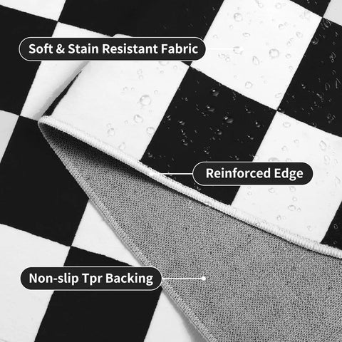 Navak Carpet Schwarz-weiß karierter Teppich für Wohnzimmer und Schlafzimmer, 6 x 9 Zoll, weicher, waschbarer Flächenteppich mit Rutschfestigkeit, fleckenabweisender Teppich mit niedrigem Flor