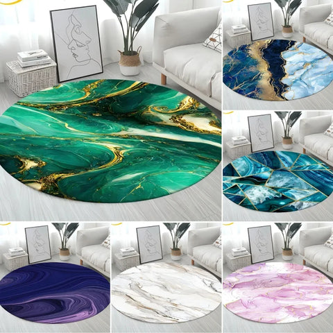 Navak Carpet Nordic Colour Green Gold White Marble Round Carpet Balcony Floor Mat Bathroom Living Room Home Yoga Coffee Mats Home Decor Rug