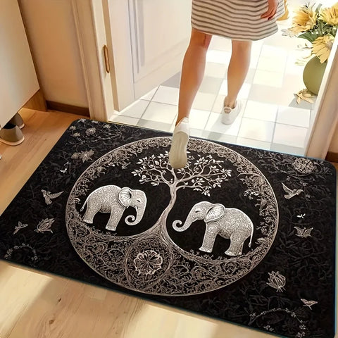 Navak Carpet 1-teilige Fußmatte mit Elefanten- und Lebensbaummotiv – rutschfest, maschinenwaschbar für Wohnzimmer, Badezimmer, Küche – strapazierfähiges Polyester