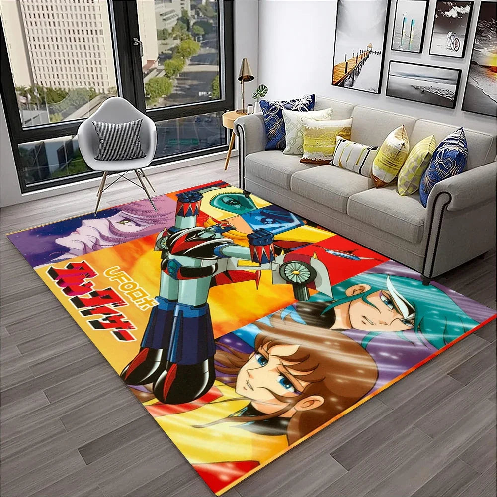 Navak Teppich, 3D-Cartoon-UFO-Roboter Grendizer, Anime-Teppich für Zuhause, Wohnzimmer, Schlafzimmer, Sofa, Fußmatte, Dekor, Kinderbereich, rutschfeste Bodenmatte