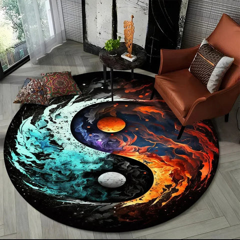 Navak Carpet Crystal Velvet Yin Yang Runder Teppich, 3D Tai Chi Druck, rutschfeste Bodenmatte für Wohnzimmer, Schlafzimmer, Heimdekor, Kreisbereichsteppich