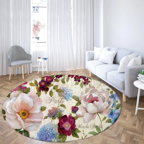 Navak Teppich Home Wohnzimmer Schlafzimmer Badezimmer Bodenmatte Druck Dekorativer Teppich Blume und Vogel Runde Pfingstrose Rose