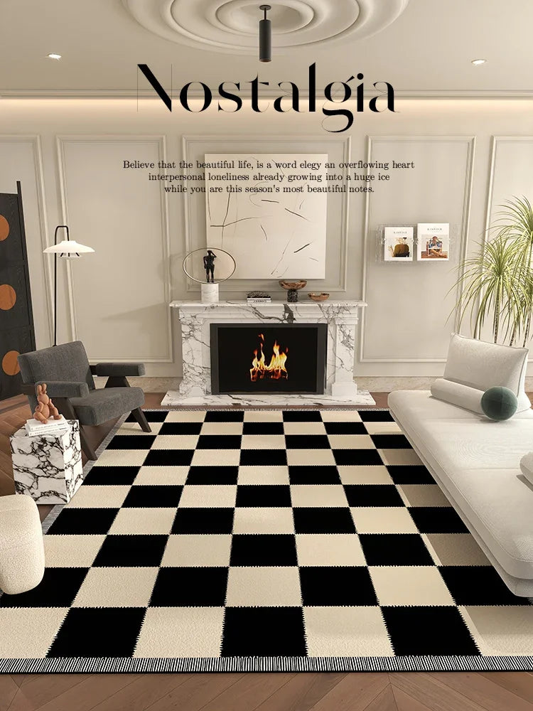 Navak Carpet Teppiche im nordischen Stil für Schlafzimmer, flauschig, weich, Wohnzimmerdekoration, Plüschteppich, moderner minimalistischer Arbeitszimmerteppich, dicke karierte Bodenmatte