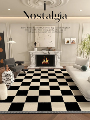 Navak Carpet Teppiche im nordischen Stil für Schlafzimmer, flauschig, weich, Wohnzimmerdekoration, Plüschteppich, moderner minimalistischer Arbeitszimmerteppich, dicke karierte Bodenmatte
