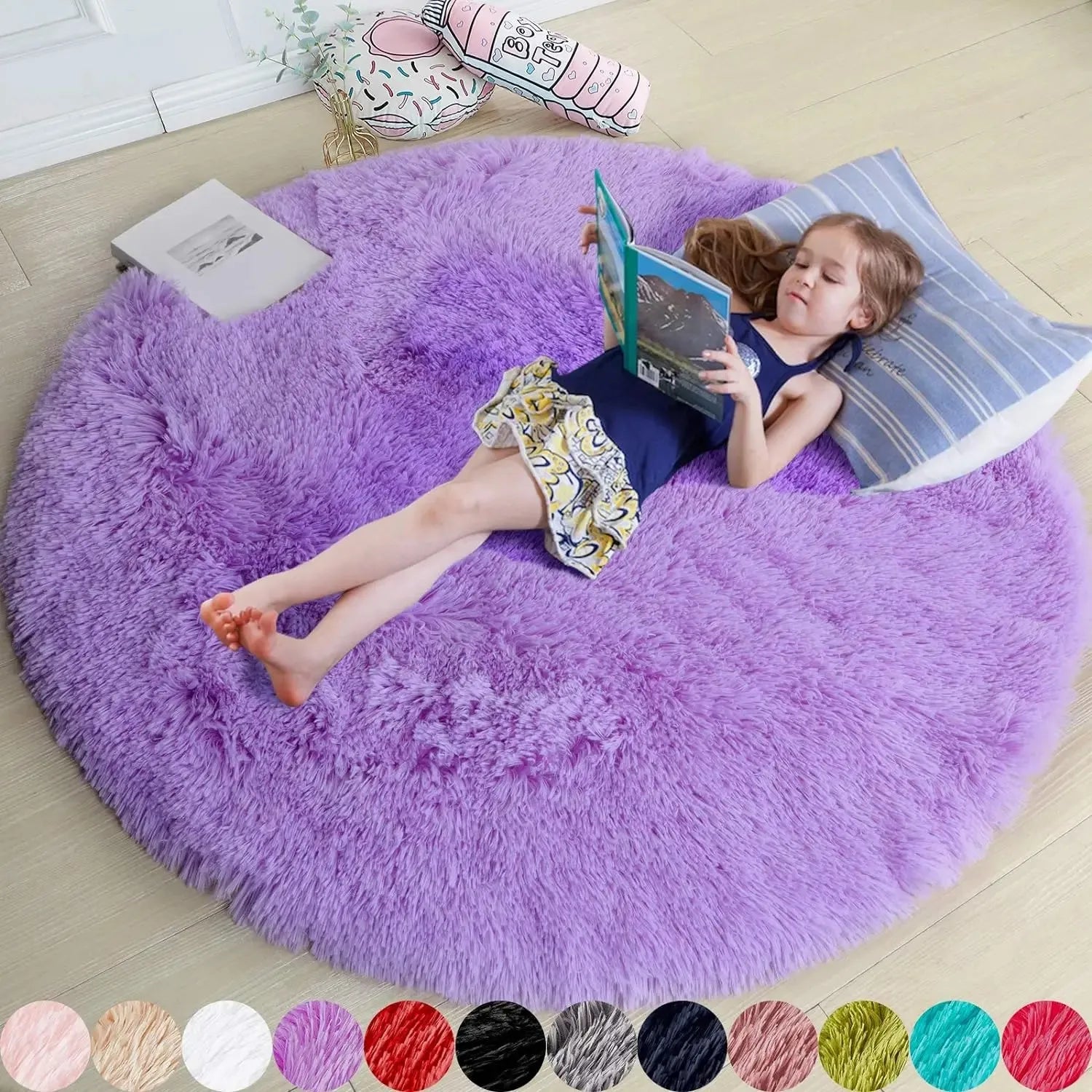 Navak Carpet Vikama, rosa, runder Teppich für Mädchenschlafzimmer, flauschiger runder Teppich für Kinderzimmer, pelziger, zotteliger Teppich für Wohnzimmer- und Spielzimmerdekoration