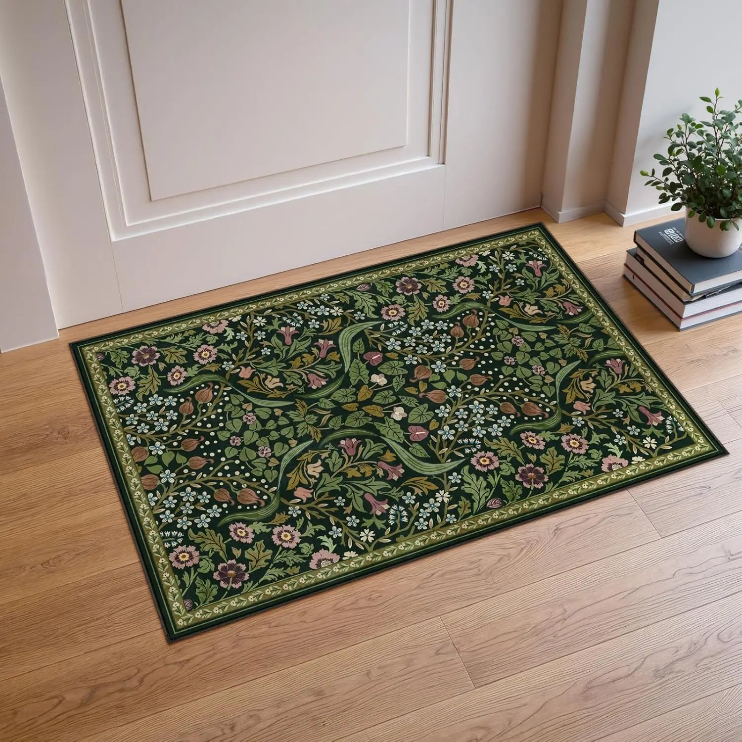 Navak Carpet Florale waschbare Teppiche, weicher großer Boho-Schlafzimmerteppich, botanischer rutschfester ultradünner Bodenteppich für Esszimmer, Kinderzimmer, Büro