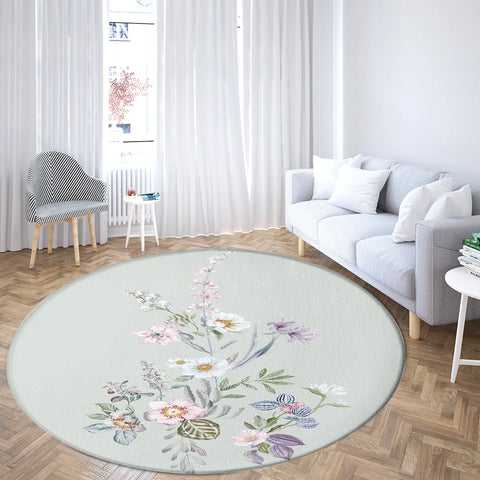 Navak Teppich Home Wohnzimmer Schlafzimmer Badezimmer Bodenmatte Druck Dekorativer Teppich Blume und Vogel Runde Pfingstrose Rose
