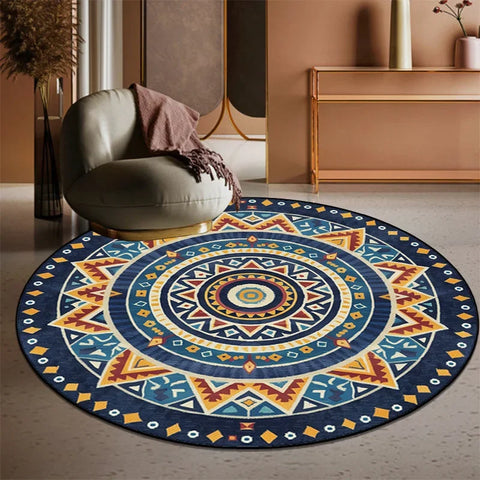 Navak Carpet Exclusive Picks Retro Bohemian Round Carpets Living Room Luxury Sofa Area Chair Non-Slip Soft Floor Mat Bedroom Decor Crystal Velvet