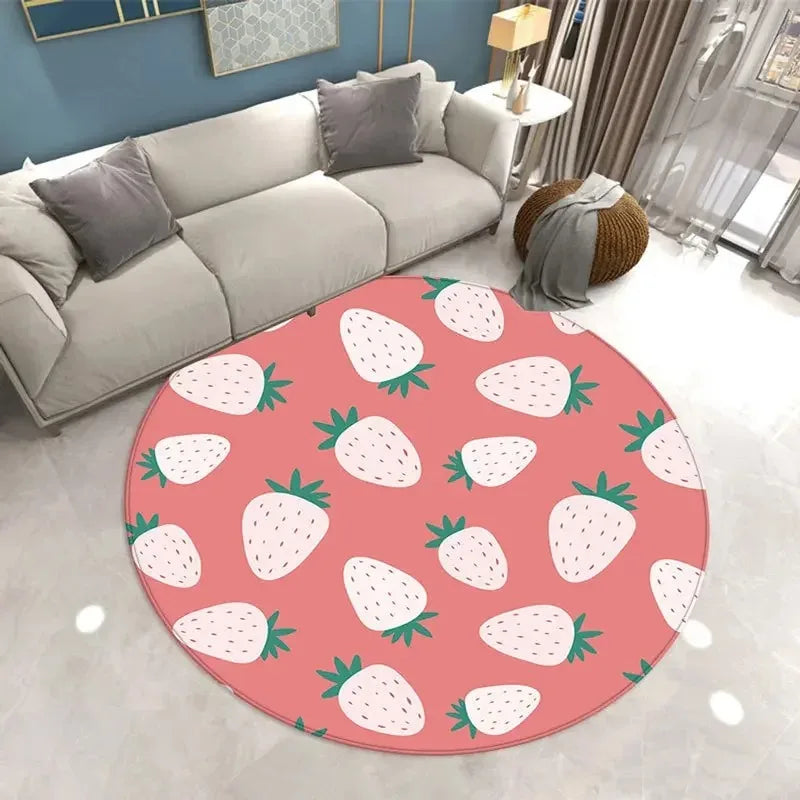 Navak Teppich, schöner Erdbeerdruck, runder Teppich, für Zuhause, Wohnzimmer, Sofa, Schlafzimmer, Bodendekoration, Küche, saugfähige Matte