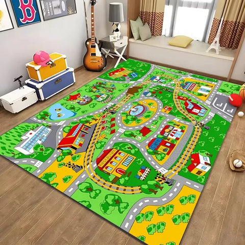 Navak Teppich, pädagogischer Spielteppich für Kinder, Stadtleben, Straßenverkehrssystem-Teppich für Schlafzimmer, Spielzimmer, lustige Lernbodenmatte, sichere Kinder
